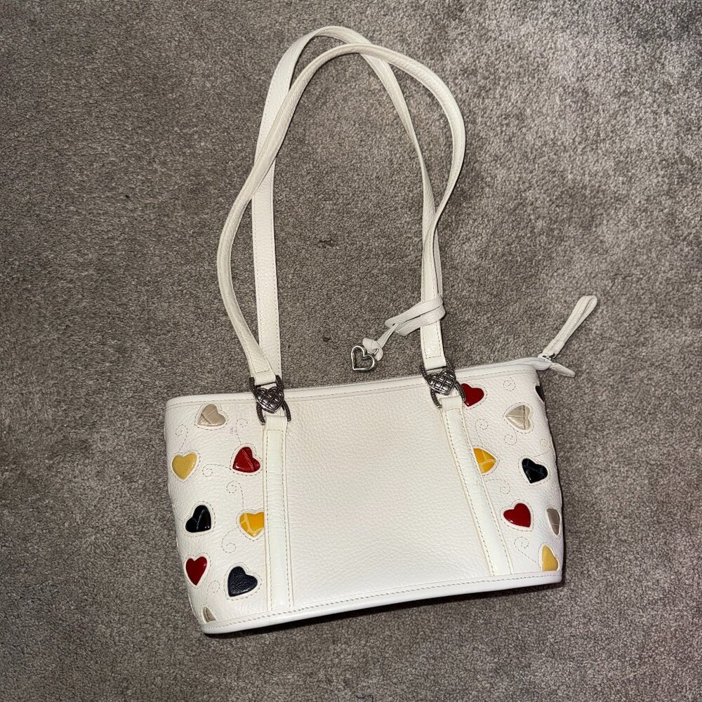 Brighton White Shoulder Bag with Multicolor Heart Accents